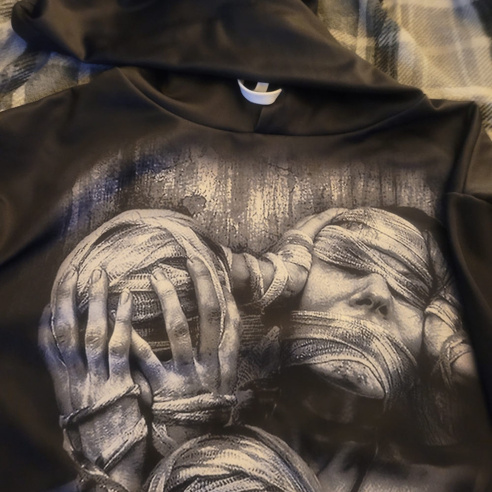 Black Graphic Hoodie with Artistic Print